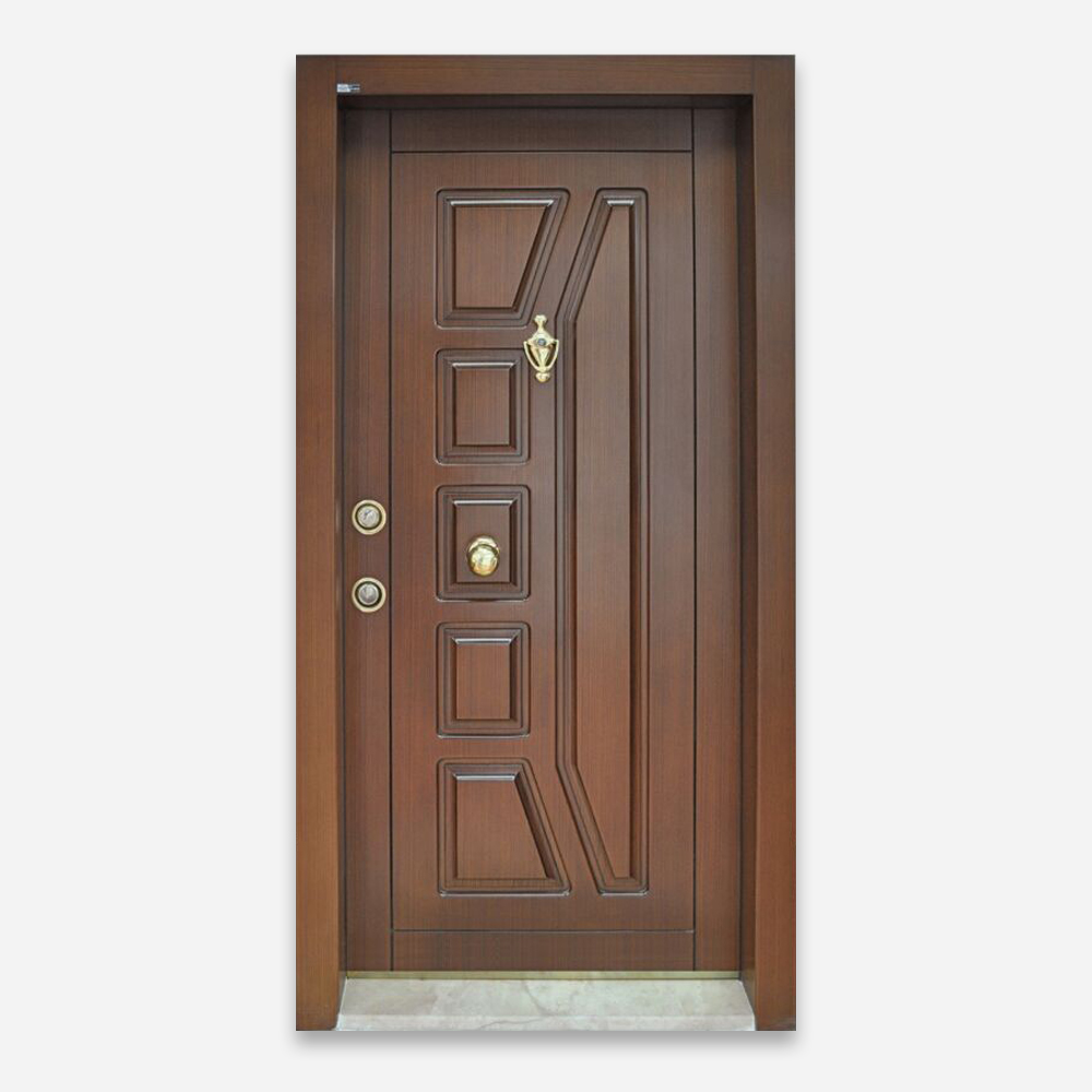 N-01 Model Ahşap Oyma Minimalist Daire Çelik Kapı
